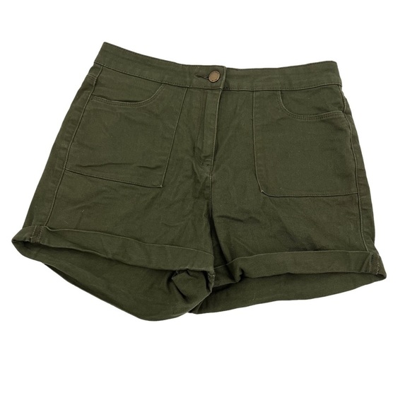 Papaya Pants - Papaya Denim Green Cuffed Hem Front Pocket Shorts Size 10 Women's